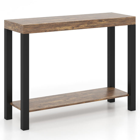 Mesa de Bar Doméstico de 2 Niveles con Estantes Abiertos y Almacenamiento para Cocina, Sala de Estar, Pub-Marrón Rústico