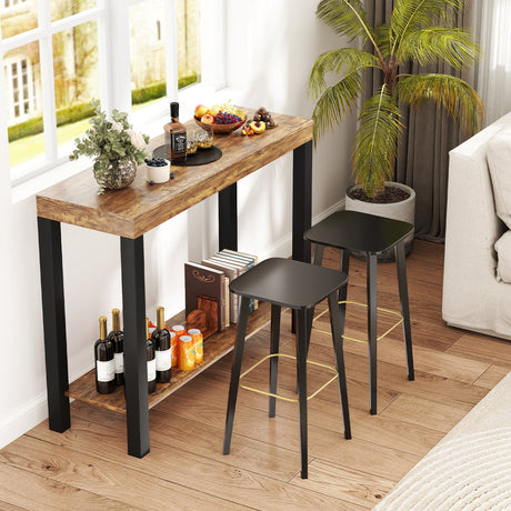 Mesa de Bar Doméstico de 2 Niveles con Estantes Abiertos y Almacenamiento para Cocina, Sala de Estar, Pub-Marrón Rústico