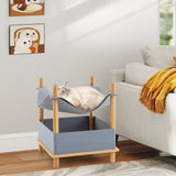 Casa de madera de 2 niveles para gatos con condominio semicerrado y ropa extraíble - Gris