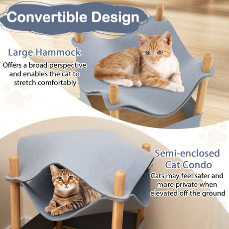 Casa de madera de 2 niveles para gatos con condominio semicerrado y ropa extraíble - Gris