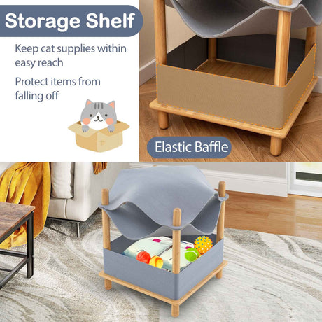 Casa de madera de 2 niveles para gatos con condominio semicerrado y ropa extraíble - Gris