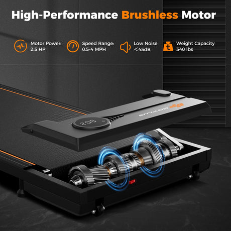 Cinta de correr de escritorio de 2.5 HP con control remoto para oficina en casa - Negro