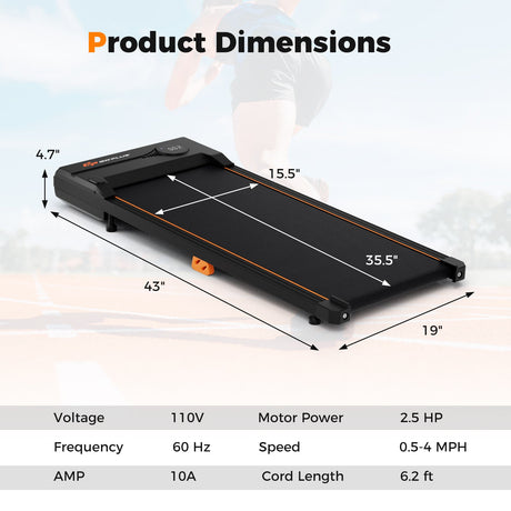 Cinta de correr de escritorio de 2.5 HP con control remoto para oficina en casa - Negro