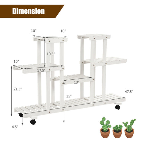 Estantería con ruedas de madera de 4 niveles para plantas