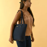 Bolso tote de cuero vegano Era - Azul marino