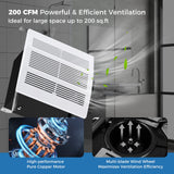 Extractor de aire para baño de 200 CFM con carcasa metálica y conducto de 6 pulgadas para 18.5 m²