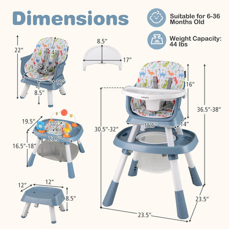 Trona evolutiva 16 en 1 con centro de actividades y elevador para bebés y niños pequeños