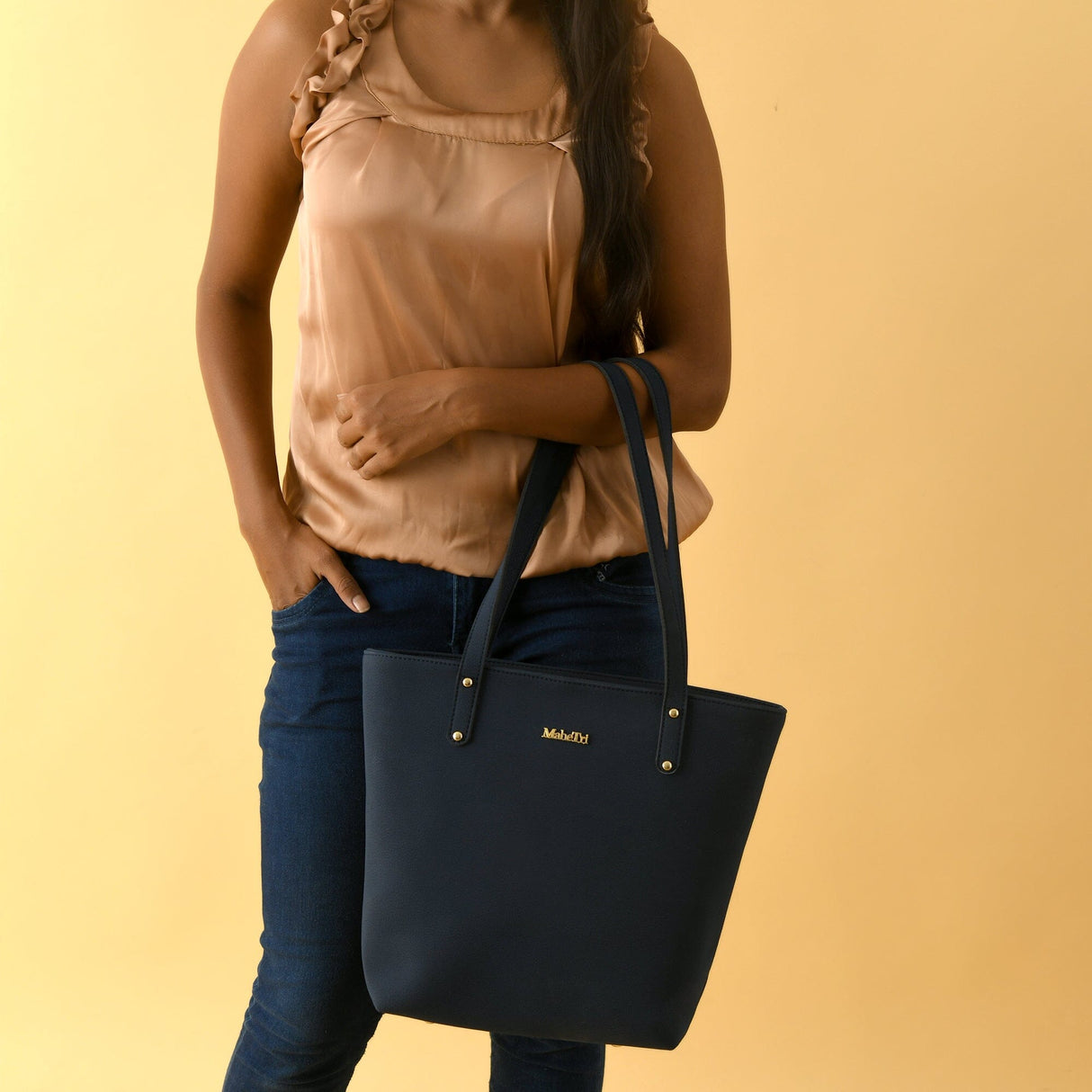 Bolso tote de cuero vegano Era - Azul marino