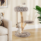 Árbol rascador moderno para gatos de madera con percha y postes rascadores de yute natural - Marrón