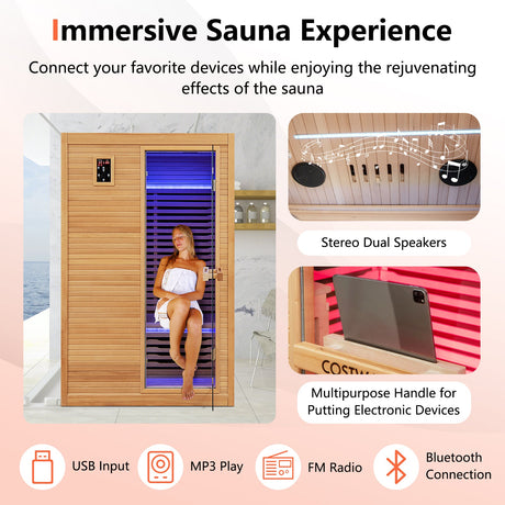 2024 Nueva Sala de Sauna de Madera Infrarroja Lejana para 2 Personas con Terapia de Luz Roja Gratuita para el Hogar