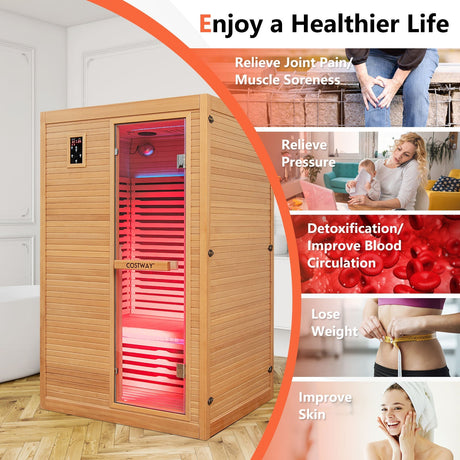 2024 Nueva Sala de Sauna de Madera Infrarroja Lejana para 2 Personas con Terapia de Luz Roja Gratuita para el Hogar