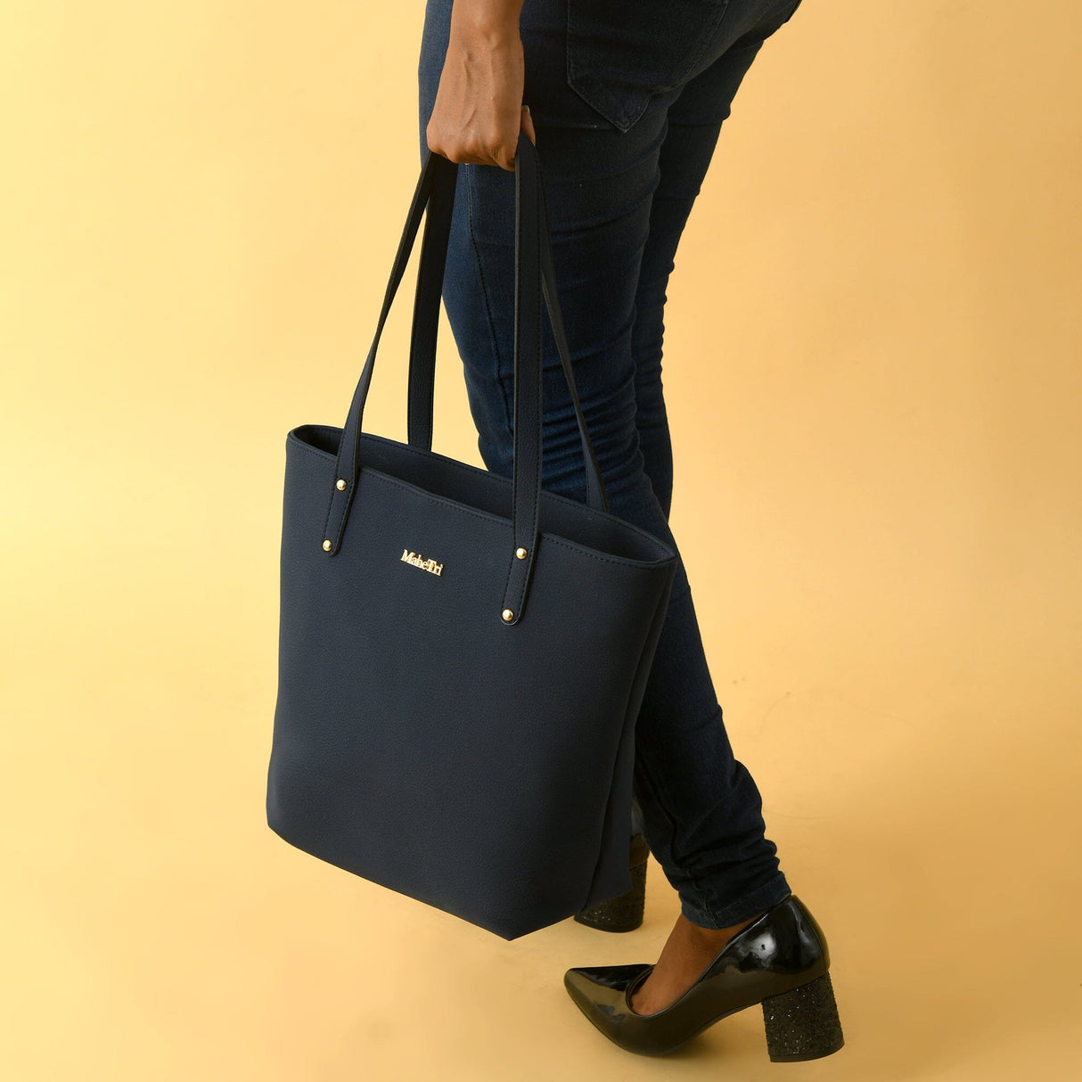 Bolso tote de cuero vegano Era - Azul marino