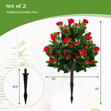 Árbol Artificial de Camelias de 31 Pulgadas, Juego de 2, Árboles de Flores Falsas - Verde