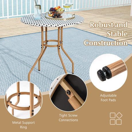 Mesa de bistró de exterior de 27.5 pulgadas con estructura de metal de alta resistencia y patas ajustables - blanca