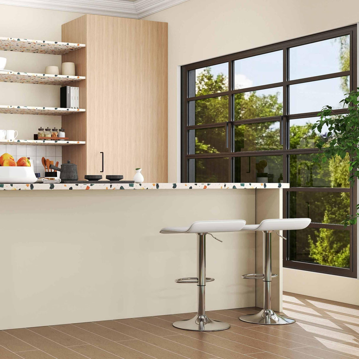 4-Piece Modern Dining Set with Chairs Bar Stools Dresser and Glass Dining Table