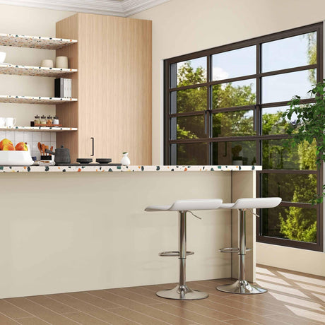 Juego de comedor moderno de 4 piezas con sillas, taburetes de bar, cómoda y mesa de comedor de cristal