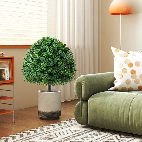 28 pulgadas de altura árbol topiario de boj artificial en forma de bola, juego de 2 con estaca de tierra - verde