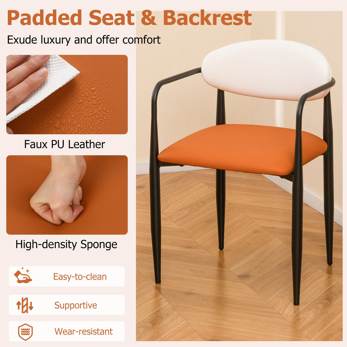 Sillas de comedor modernas (juego de 2) con asiento acolchado y respaldo curvo