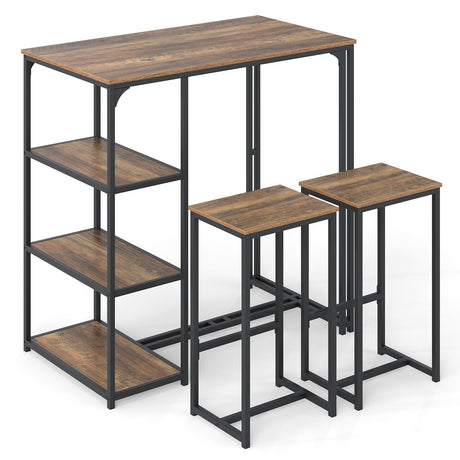 Juego de mesa de bar de 3 piezas para 2, mesa de comedor con altura de bar con 2 taburetes, marrón rústico