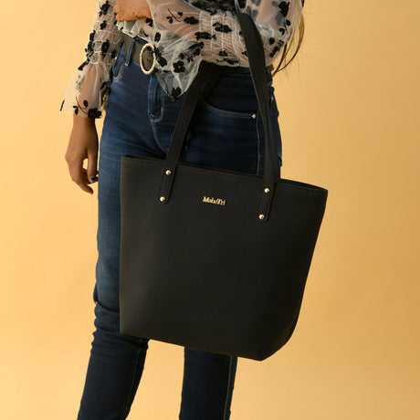 Bolso de mano de cuero vegano Era - Negro medianoche