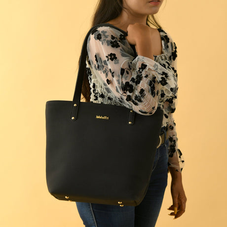 Bolso de mano de cuero vegano Era - Negro medianoche