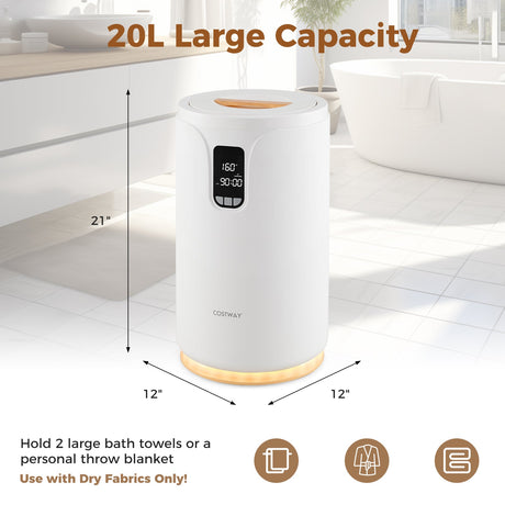 Cubo calentador de toallas calientes de 20 L con temporizador de 30/60/90 minutos - Blanco