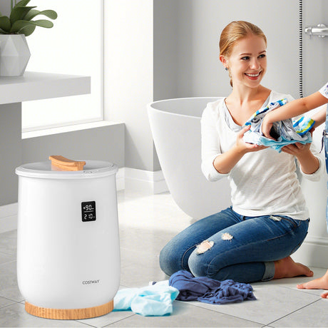 Calentador de toallas grande de 20 litros con pantalla LED y control de botones - Blanco