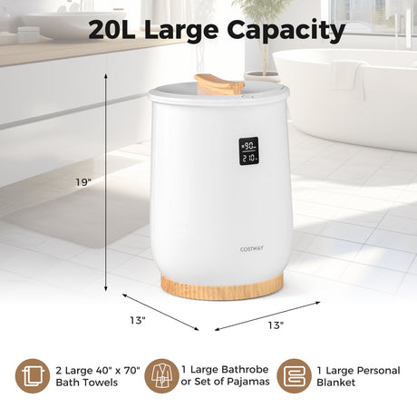 Calentador de toallas grande de 20 litros con pantalla LED y control de botones - Blanco