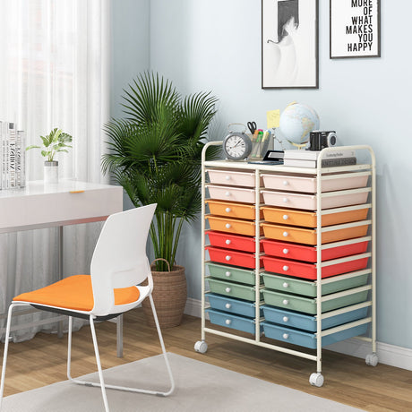 Mueble organizador de estudio con ruedas y 20 cajones, multicolor profundo