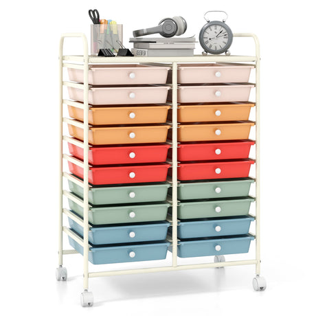 Mueble organizador de estudio con ruedas y 20 cajones, multicolor profundo