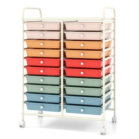 Mueble organizador de estudio con ruedas y 20 cajones, multicolor profundo