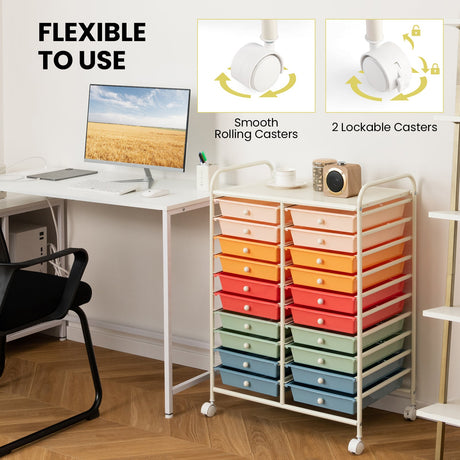 Mueble organizador de estudio con ruedas y 20 cajones, multicolor profundo