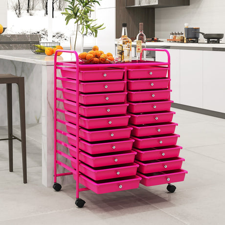 20 cajones extraíbles, carrito de almacenamiento rodante, organizador de estudio, rosa