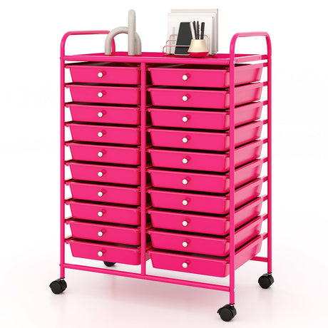 20 cajones extraíbles, carrito de almacenamiento rodante, organizador de estudio, rosa