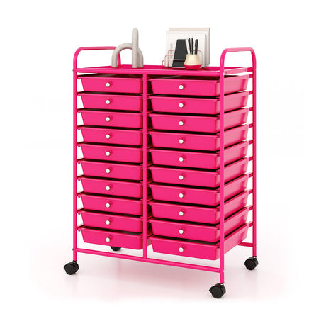 20 cajones extraíbles, carrito de almacenamiento rodante, organizador de estudio, rosa