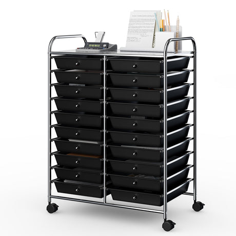 Carrito organizador de estudio con 20 cajones, con ruedas - Negro