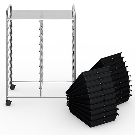Carrito organizador de estudio con 20 cajones, con ruedas - Negro