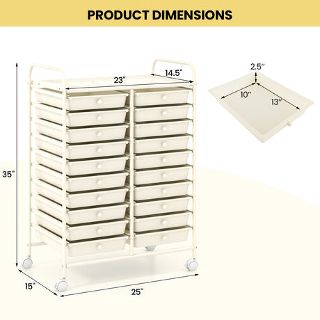 Carro organizador rodante de 20 cajones para estudio - Beige