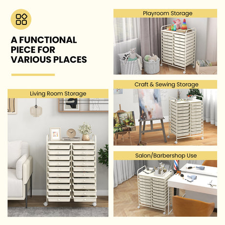 Carro organizador rodante de 20 cajones para estudio - Beige