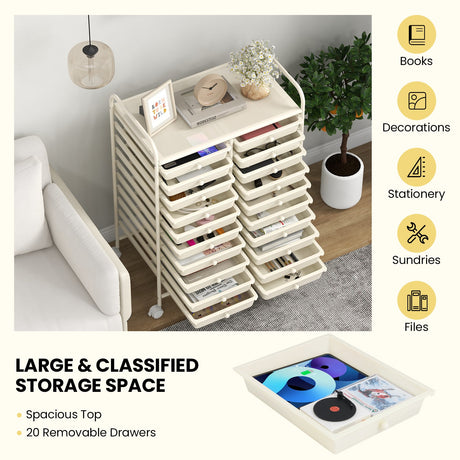 Carro organizador rodante de 20 cajones para estudio - Beige