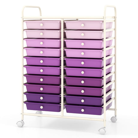 Carrito de almacenamiento con ruedas de 20 cajones Organizador de estudio - Morado