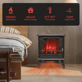 Calentador eléctrico tipo estufa de 1400W con efecto de llama de 3 niveles y visión en 3 lados - Negro