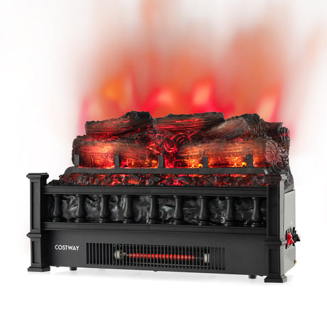 Calefactor eléctrico de chimenea de 20 pulgadas con lecho de brasas de pino de aspecto realista - Negro