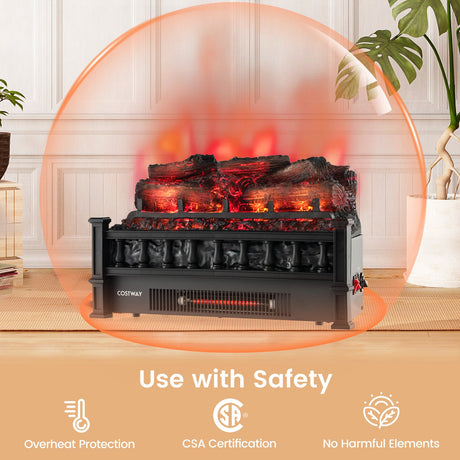 Calefactor eléctrico de chimenea de 20 pulgadas con lecho de brasas de pino de aspecto realista - Negro