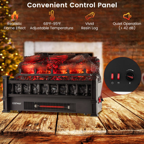 Calefactor eléctrico de chimenea de 20 pulgadas con lecho de brasas de pino de aspecto realista - Negro