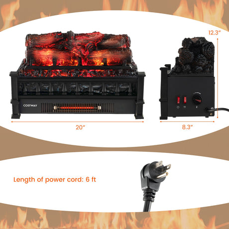 Calefactor eléctrico de chimenea de 20 pulgadas con lecho de brasas de pino de aspecto realista - Negro