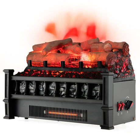 Calentador eléctrico de chimenea de 20 pulgadas con lechos de brasas de abedul realistas - Negro