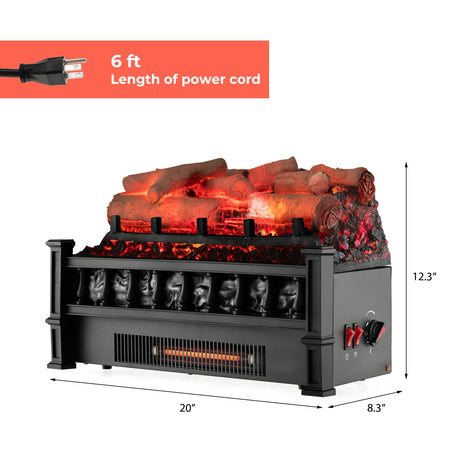 Calentador eléctrico de chimenea de 20 pulgadas con lechos de brasas de abedul realistas - Negro