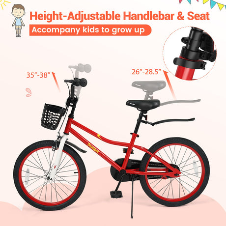 Bicicleta Infantil de 20 Pulgadas, Ajustable con Pata de Cabra y Cesta de Almacenamiento para Mayores de 8 Años