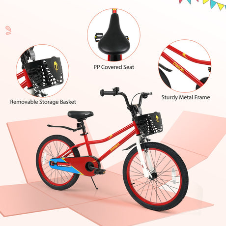 Bicicleta Infantil de 20 Pulgadas, Ajustable con Pata de Cabra y Cesta de Almacenamiento para Mayores de 8 Años